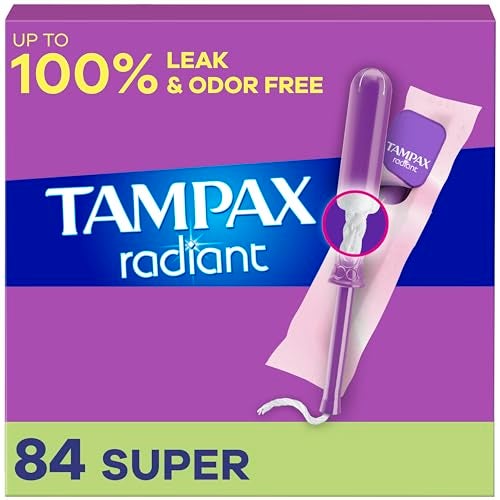 Tampax Radiant Tampons for Women with LeakGuard Braid Super Absorbency Unscented 84 Count 3 Packs of 28 - Image 1